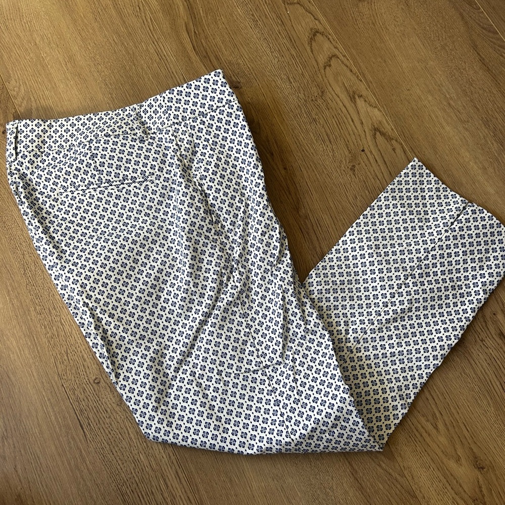 Women's White and Blue Patterned Chinos